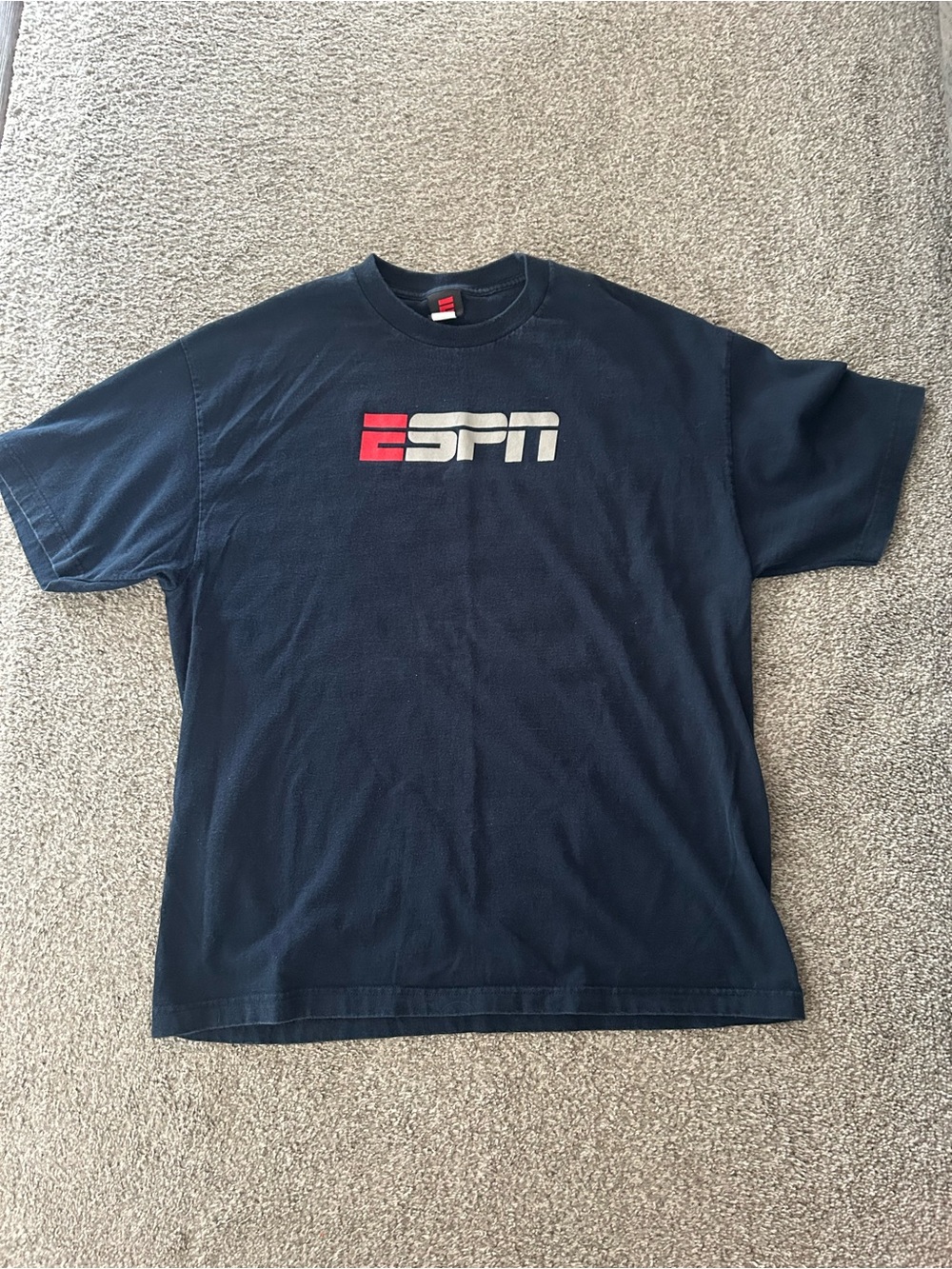 Vintage ESPN Shirt XL 2XL Navy Blue Graphic Tee USA Fabric Y2K Sports Center
